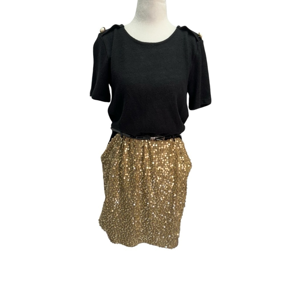 Rebecca King Black Sequin Round Neck Short Sleeve Mini Dress Size Small